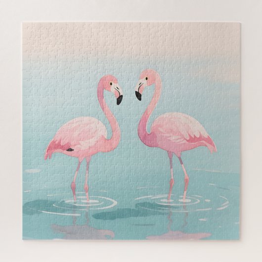Roze Flamingo Paar Waterverf Sereniteit Legpuzzel (Verticaal)