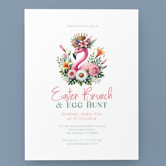Roze Flamingo Paasbloemen Brunch & Egg Hunt Kaart