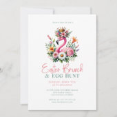 Roze Flamingo Paasbloemen Brunch & Egg Hunt Kaart (Voorkant)