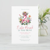 Roze Flamingo Paasbloemen Brunch & Egg Hunt Kaart (Staand voorkant)