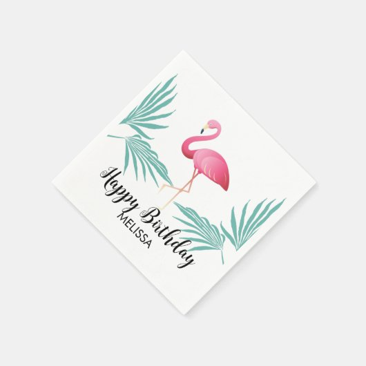 Roze Flamingo Palm bladeren groen Verjaardag Servet (Hoek)