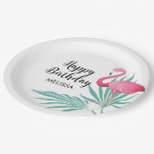 Roze Flamingo Palm Bladeren Verjaardag Papieren Bordje (Gekanteld)