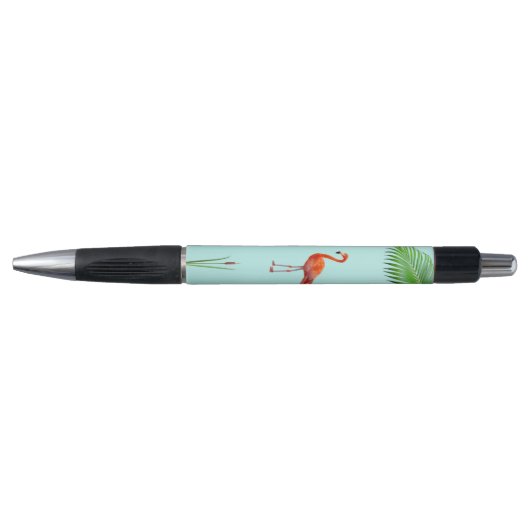Roze Flamingo & Palm Leaf on Light Blue Pen (Voorkant)