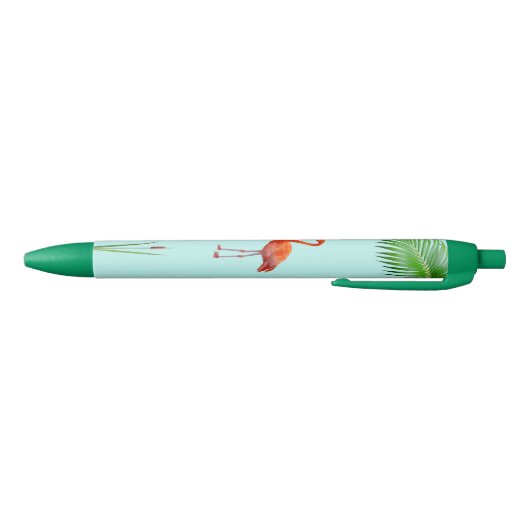 Roze Flamingo & Palm Leaf on Light Blue Zwarte Inkt Pen (Bodem)