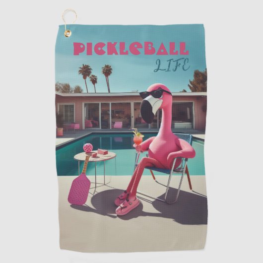 Roze Flamingo Palm Springs Pickleball Clip Handdoe Golfhanddoek (Voorkant)