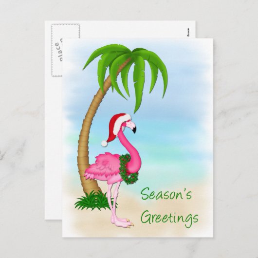 Roze Flamingo Palm Tree Christmas Briefkaart (Voorkant / Achterkant)