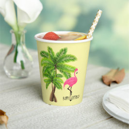 Roze Flamingo & Palm Trees 8oz Papier, deksel Papieren Bekers