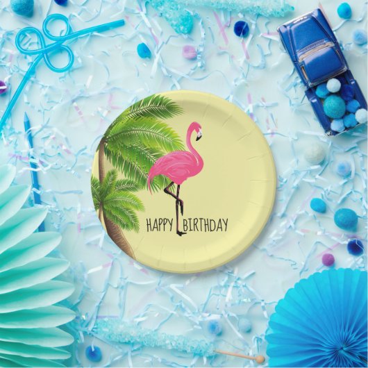 Roze Flamingo & Palm Trees Bord papier (Feest)