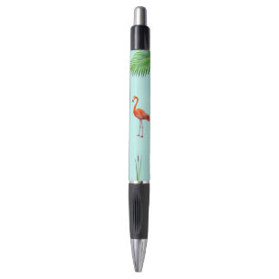 Roze Flamingo & Palmblad op Lichtblauw Pen