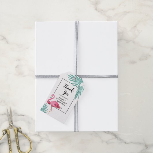 Roze Flamingo Palmbladeren 30e verjaardag Cadeaulabel (Met Touw)