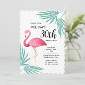 Roze Flamingo Palmbladeren 30e verjaardag Kaart (Staand voorkant)