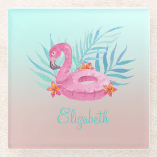 Roze Flamingo Palmbladeren zijn Schattig Glazen Onderzetter