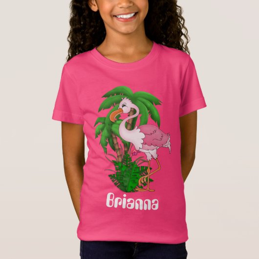 Roze flamingo palmblazers, aanpasbaar t-shirt (Voorkant)