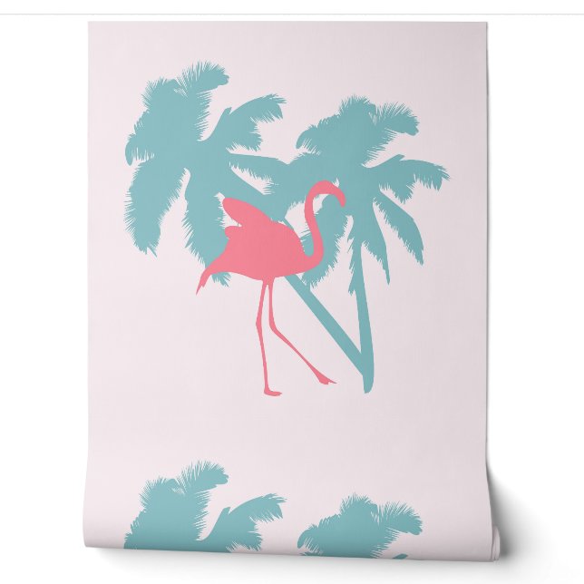 ROZE FLAMINGO PALMBOMEN BEHANG (Afrollen)