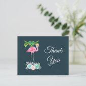 Roze Flamingo Palmbomen en vetplanten Dank u Briefkaart (Staand voorkant)