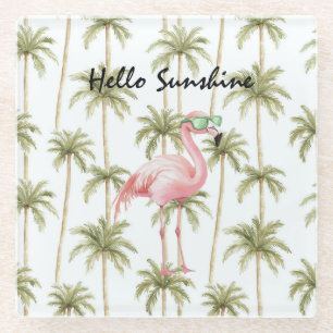 Roze Flamingo Palmbomen Glazen Onderzetter