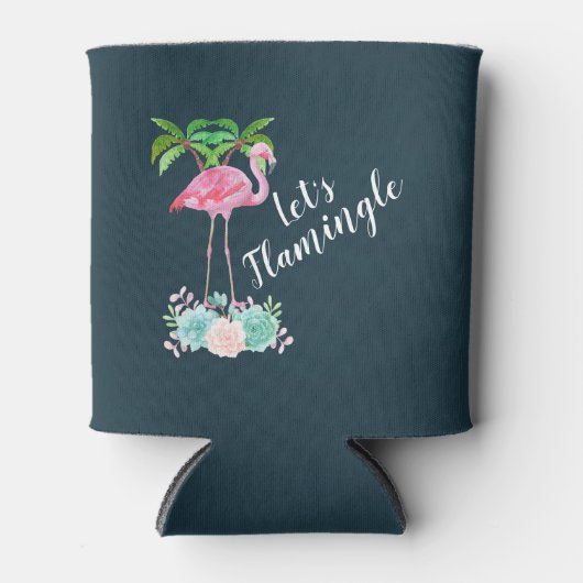 Roze Flamingo & Palmbomen Let's Flamingle Blikjeskoeler (Voorkant)