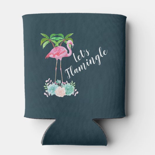 Roze Flamingo & Palmbomen Let's Flamingle Blikjeskoeler (Achterkant)