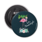 Roze Flamingo & Palmbomen Let's Flamingle Button Flesopener (Voorkant)