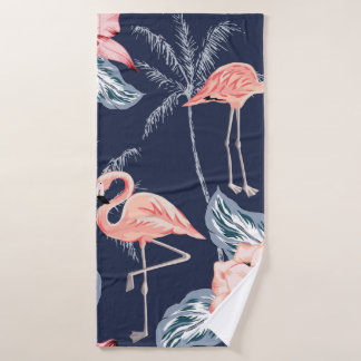 Roze flamingo, palmbomen, roos, orchidebloem, le badhanddoek