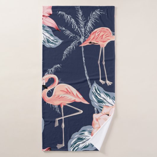 Roze flamingo, palmbomen, roos, orchidebloem, le badhanddoek (Badhanddoek)