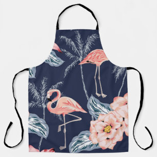 Roze flamingo, palmbomen, roos, orchidebloem, le schort