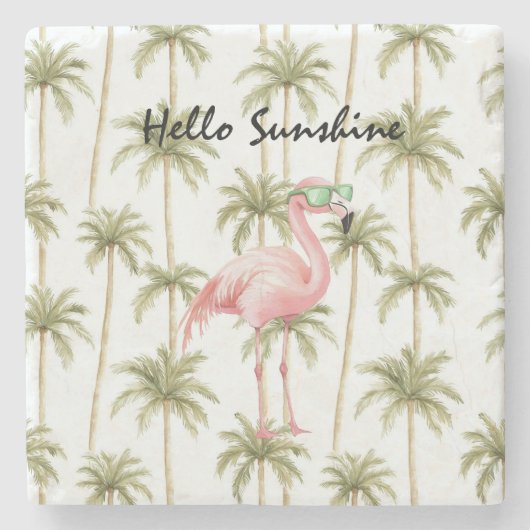 Roze Flamingo Palmbomen Stenen Onderzetter (Voorkant)