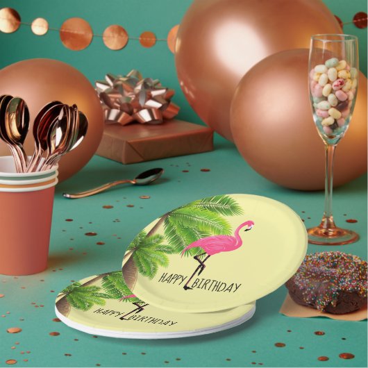 Roze Flamingo & Palmboom Papieren Bord (Multi)