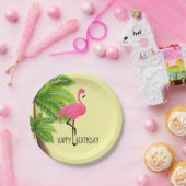 Roze Flamingo & Palmboom Papieren Bord (Feest)