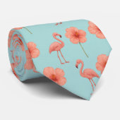 Roze Flamingo Paradijs Waterverf Patroon Stropdas (Opgerold)