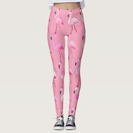 Roze Flamingo Paradise Waterverf Pattern Leggings (Voorkant)