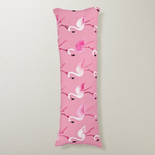 Roze Flamingo Paradise Waterverf Pattern Lichaamskussen (Voorkant Verticaal)