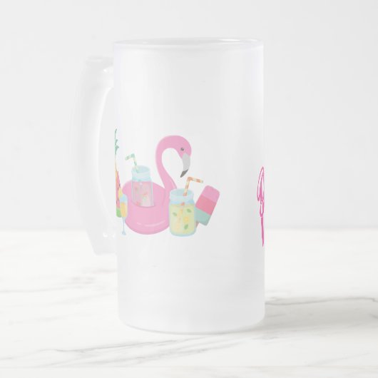 Roze Flamingo Party Frosted mok (Voorkant links)