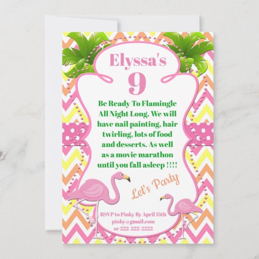 Roze Flamingo Party of Slumber Party nodigt uit Kaart (Achterkant)