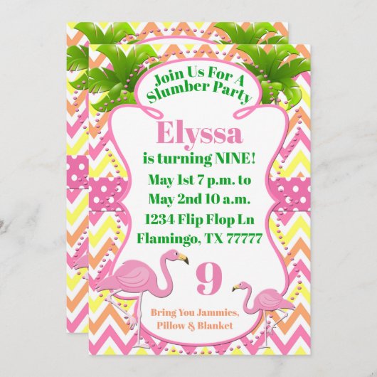 Roze Flamingo Party of Slumber Party nodigt uit Kaart (Voorkant / Achterkant)