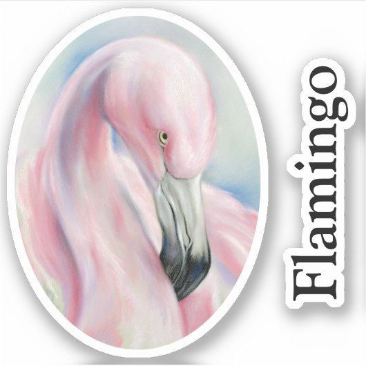 Roze Flamingo Pastel Art Custom Text Sticker (Voorkant)