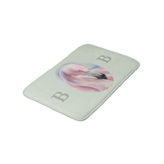 Roze Flamingo Pastel Art Dual Monogram Badmat (Gekanteld)