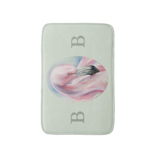 Roze Flamingo Pastel Art Dual Monogram Badmat (Voorkant Verticaal)
