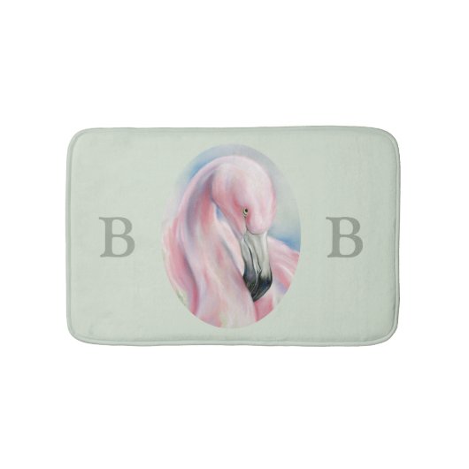 Roze Flamingo Pastel Art Dual Monogram Badmat (Voorkant)