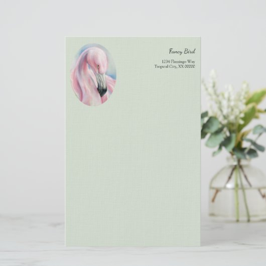 Roze Flamingo Pastel Art gepersonaliseerd Briefpapier (Staand voorkant)