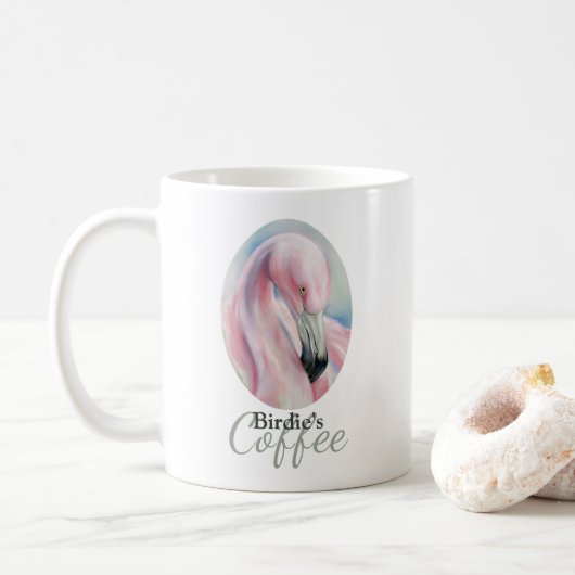 Roze Flamingo Pastel Art gepersonaliseerd Koffiemok (Met donut)