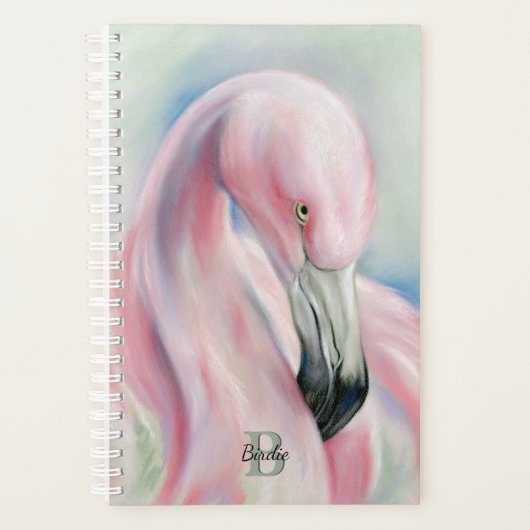 Roze Flamingo Pastel Art gepersonaliseerd Planner (Voorkant)