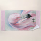 Roze Flamingo Pastel Art gepersonaliseerd Strandlaken (Voorkant)