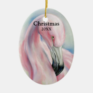 Roze flamingo Pastel Art Kerstmis Keramisch Ornament