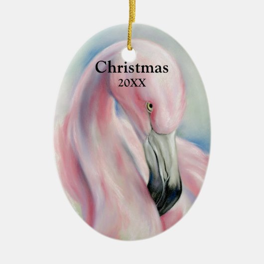 Roze flamingo Pastel Art Kerstmis Keramisch Ornament (Voorkant)