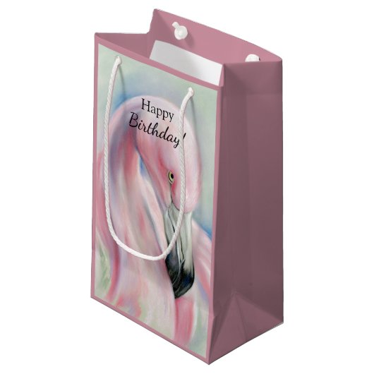 Roze flamingo Pastel Art Klein Cadeauzakje (Voorkant Gekanteld)