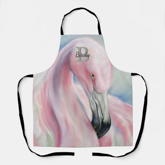 Roze Flamingo Pastel Art Monogramed Schort (Voorkant)