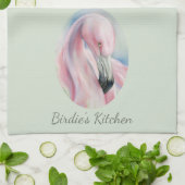 Roze Flamingo Pastel Art Persoonlijke naam Theedoek (Gevouwen)