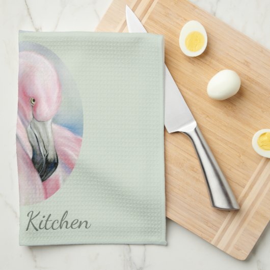 Roze Flamingo Pastel Art Persoonlijke naam Theedoek (Quarter Fold)