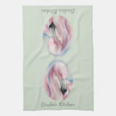 Roze Flamingo Pastel Art Persoonlijke naam Theedoek (Verticaal)